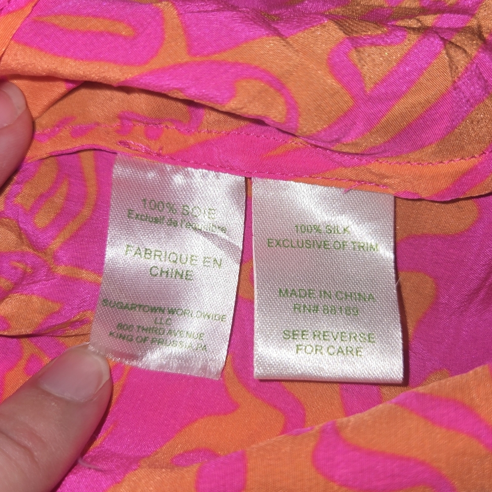 Lilly Pulitzer Medium Pop Pink Seaesta Finn Silk Top - Picture 4 of 7